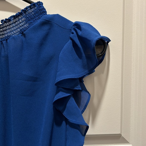 1 State Dress XS Blue Ruffle sleeves skirt collar - Picture 5 of 15